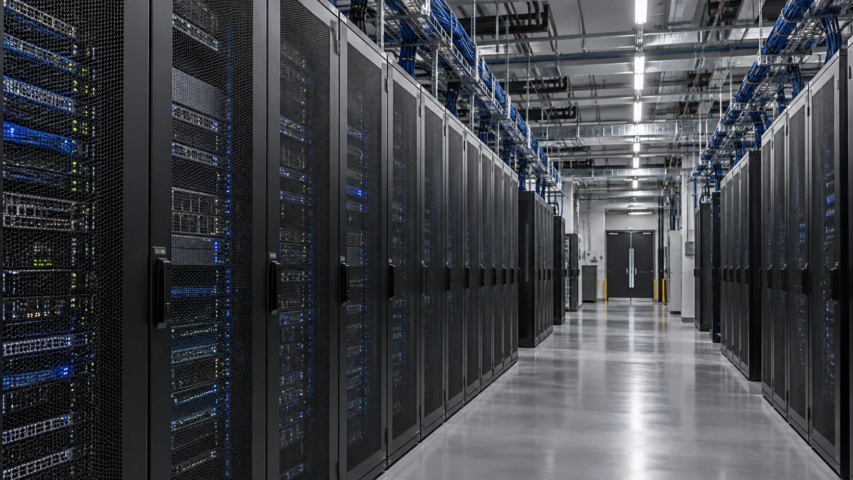 Ilustración del interior de un centro de datos con servidores e infraestructura superior