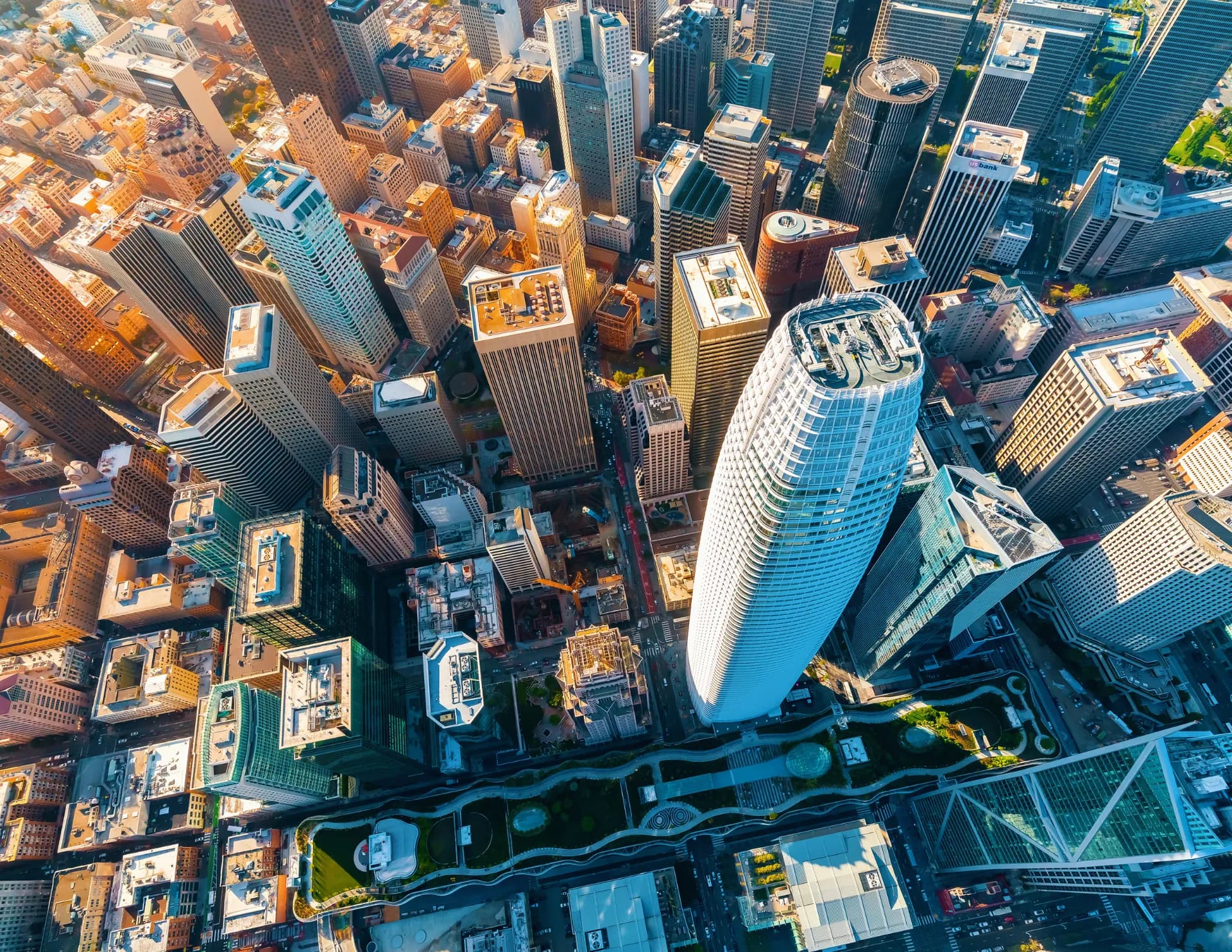 Vista aerea de un distrito comercial